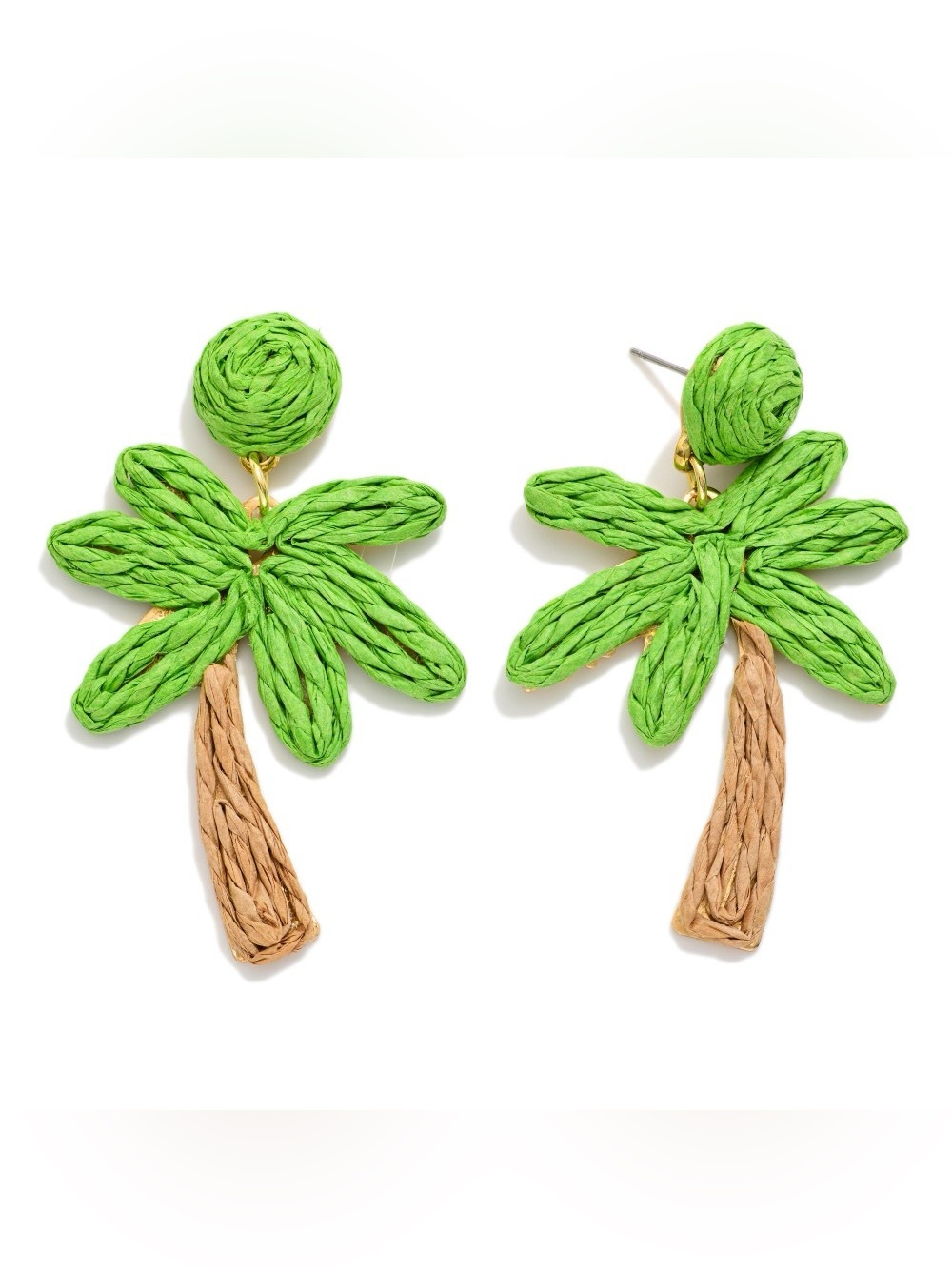 Palm Tree Raffia Drop Earrings in Lime Green and Tan